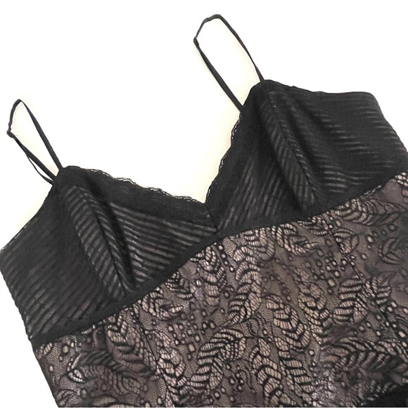 NWOT BCBG MaxAzria Black Lace and Feather Tiered Evening Dress - Picture 8 of 13